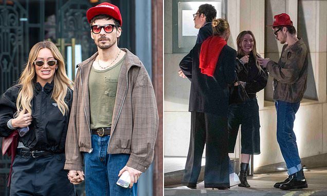 Hilary Duff can't stop giggling as the singer and her friend Sofia Richie enjoy a double date night out at Nobu with th…