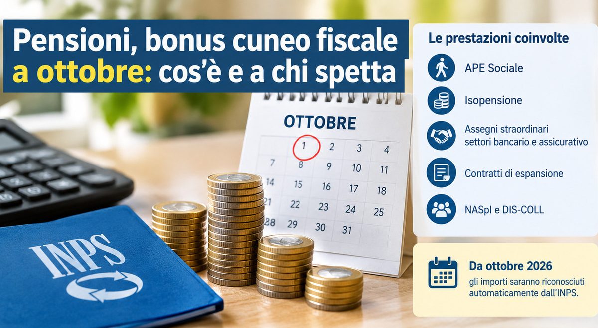 Pensioni, bonus cuneo fiscale a ottobre: cos'è e a chi spetta