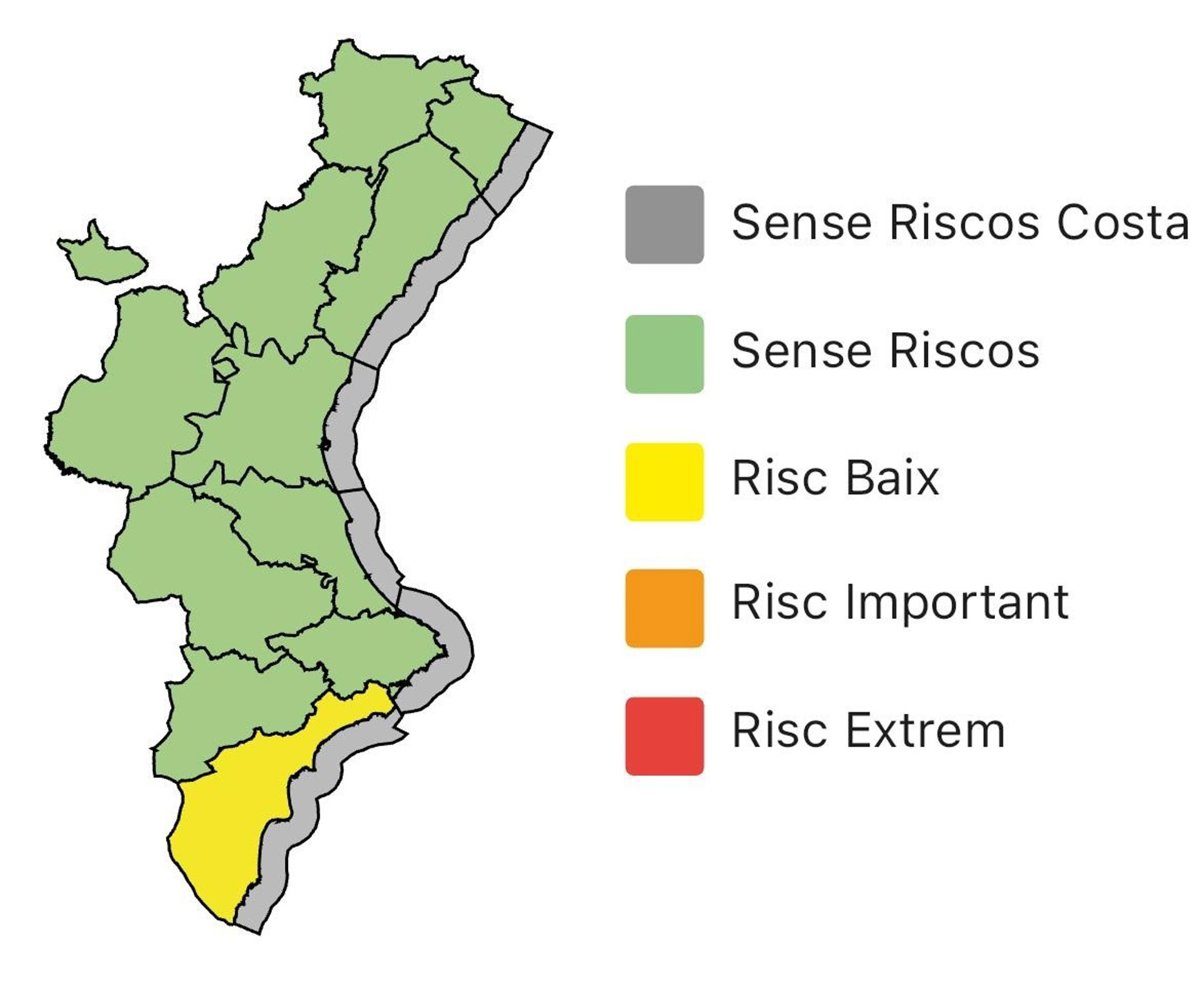 Emergencias establece el fin de alertas en Valencia y mantiene la amarilla por lluvias en el litoral sur de Alicante