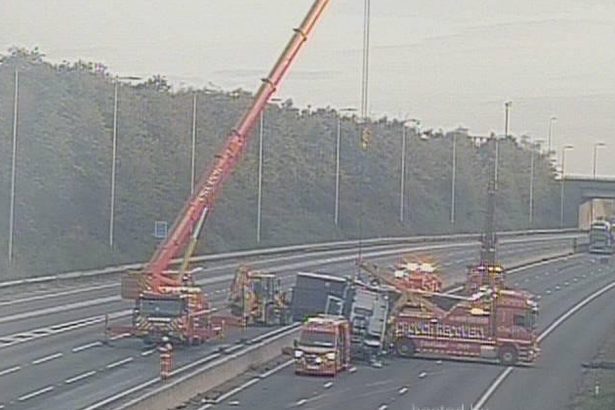 M1 traffic - live: Motorway at standstill near Junction 23 after lorry overturns