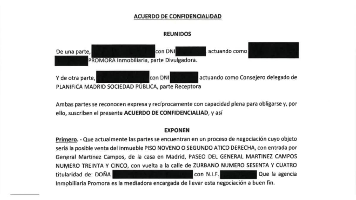 El pacto de confidencialidad que exigió el Gobierno de Ayuso en la compra del ático para garantizar "unos niveles rigur…
