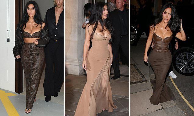 Kim Kardashian turns heads in three different outfits as she party-hops across London after catching up with her pal Ch…