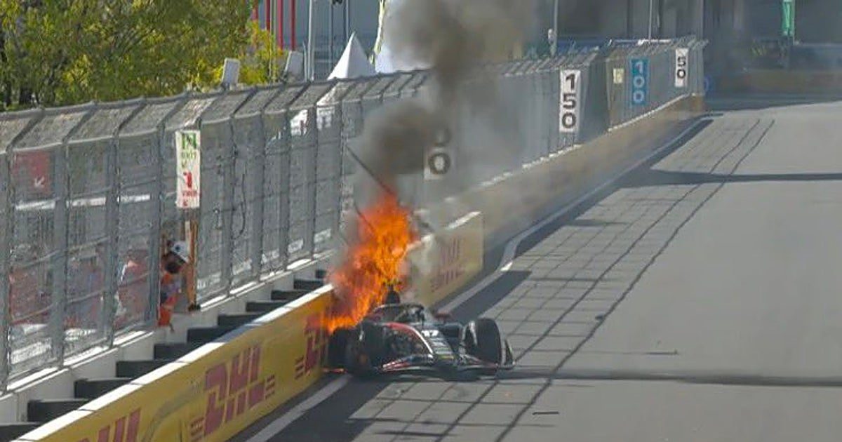 El primer gran accidente en Madring: un coche de la F2 sale ardiendo