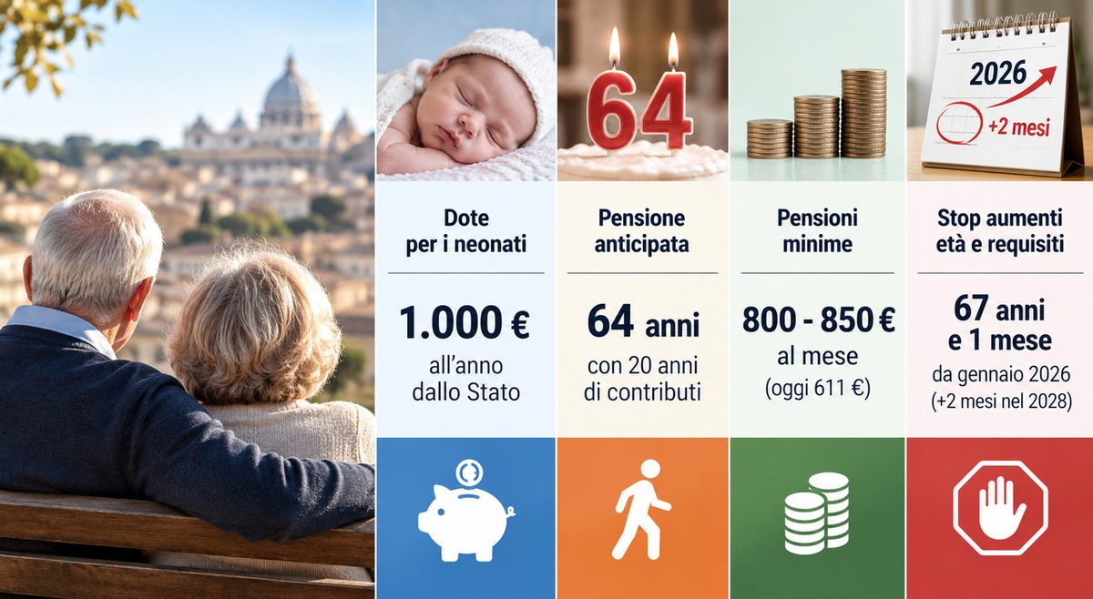 Pensioni, cosa cambierà nel 2027? età (uscita a 64 anni), assegni minimi e "libretto neonati": le novità allo studio