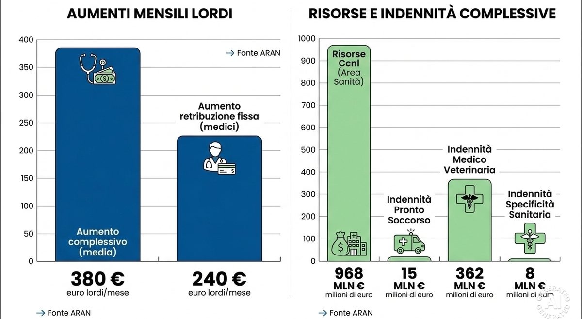 Medici, aumenti da 380 euro al mese e 30 giorni di ferie in più per le vittime di aggressioni. Il nuovo contratto