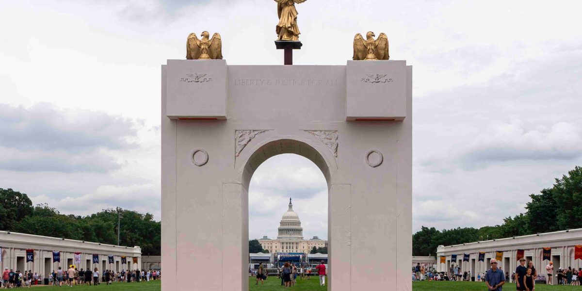 Trump says he will convert his planned arch to a ‘top grade military complex’ that can host drones, snipers and ammunit…