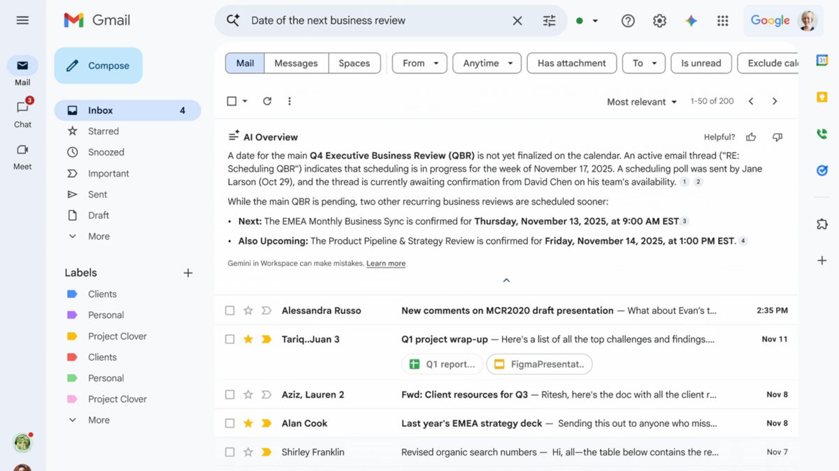 Gmail-Suche wird zur Frage-Antwort-Funktion