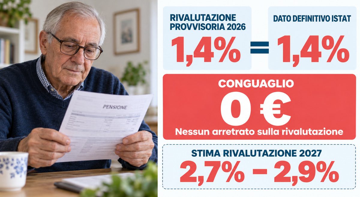 Pensioni, niente soldi in più a fine anno: il conguaglio della rivalutazione 2026 verso lo zero
