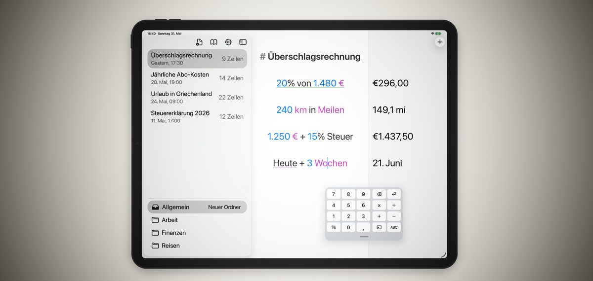 heise+ | Universal-Rechenzettel: Soulver 4.0.2 für Mac, iPhone und iPad im Test
