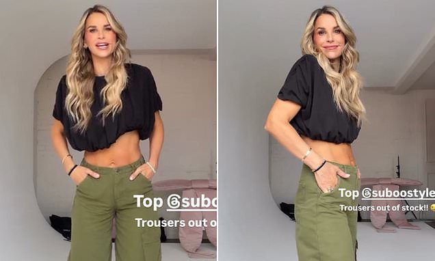 Vogue Williams, 40, shows off her washboard abs in a crop top just three weeks after giving birth to her fourth child