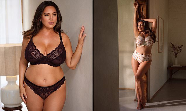 Kelly Brook showcases her voluptuous curves as she models lingerie for her latest collection with Next