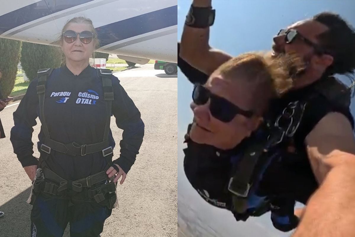 Aos 67 anos, aposentada realiza sonho e pula de paraquedas a quase 2 mil metros de altitude no Paraná: 'Nunca é tarde'