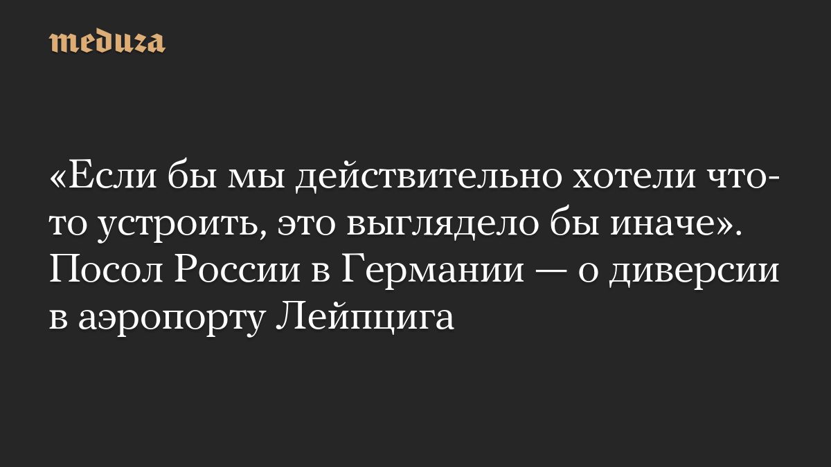 «Если бы мы действительно хотели что-то устроить, это выглядело бы иначе». Посол России в Германии — о диверсии в аэроп…