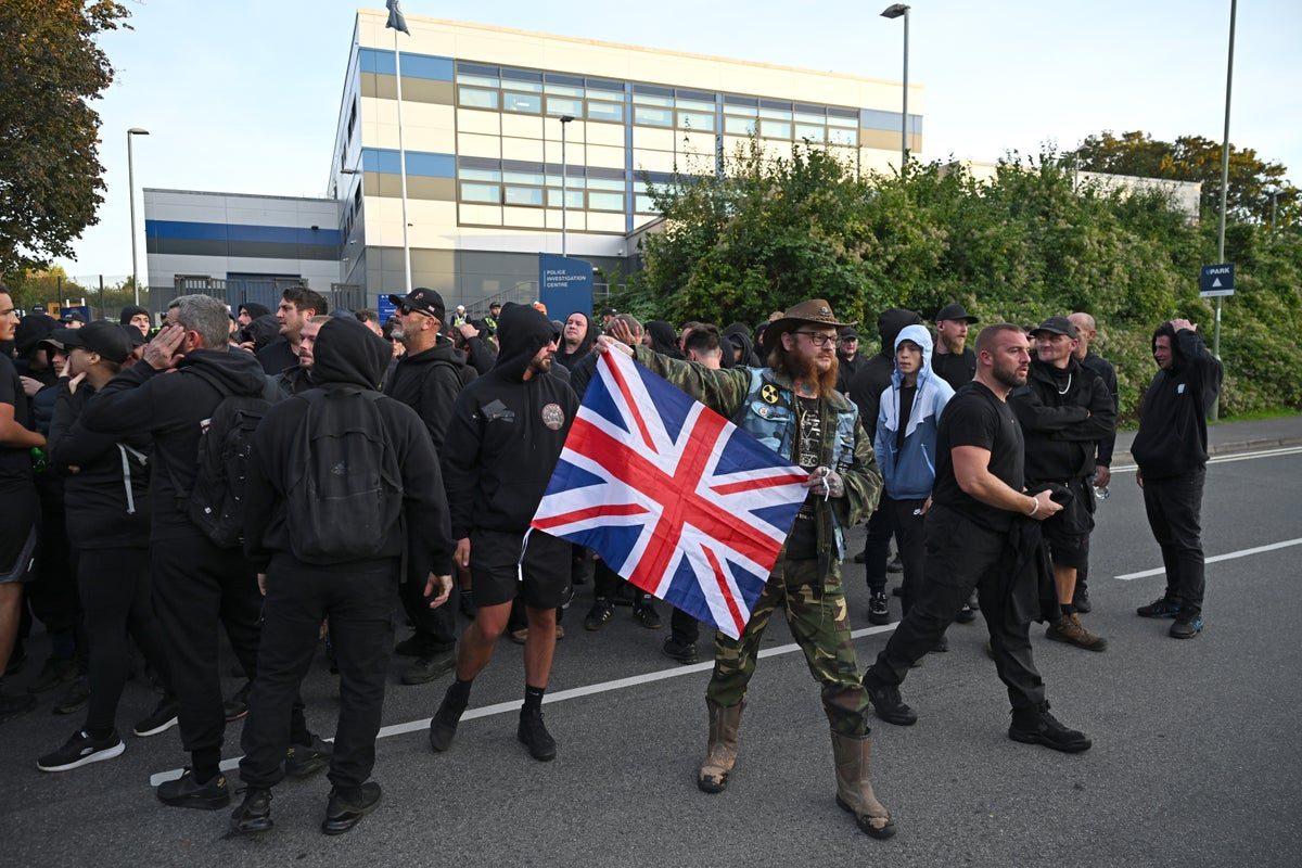 Protest at police station following far-right activist Danny Tommo’s arrest after dinghy slashed in Channel