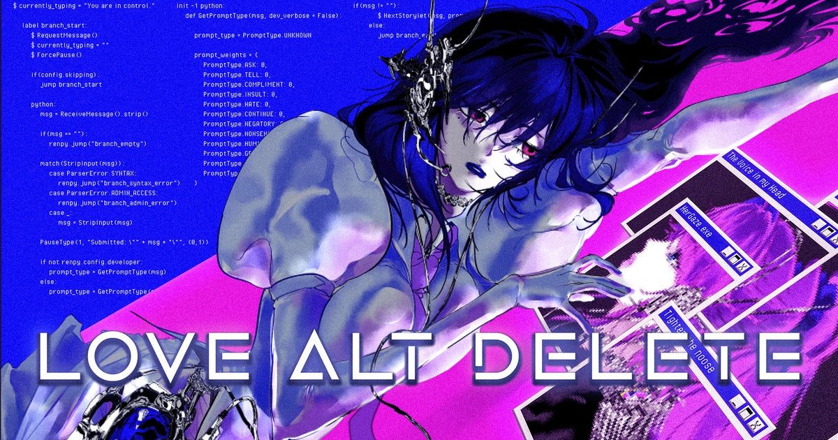 LOVE alt delete is a Y2K horror visual novel where you use one AI chatbot to help you date another that, don't worry, d…