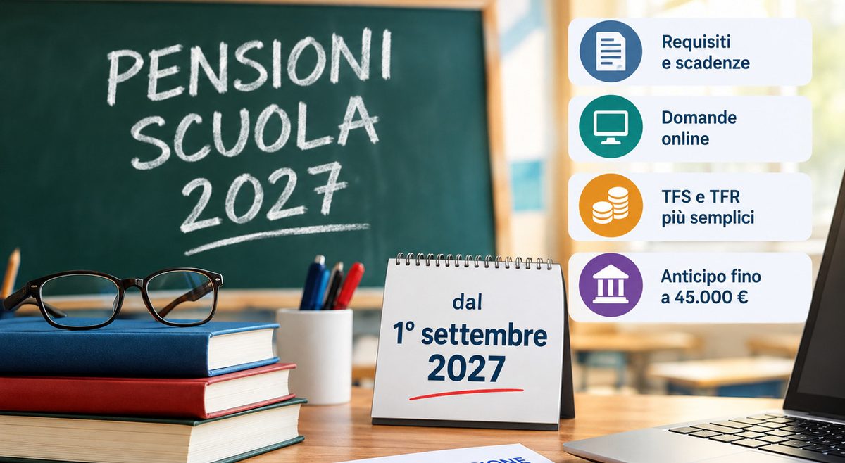 Pensioni insegnanti 2027, nuovi requisiti e tutte le opzioni: domande da oggi al 21 ottobre. Le novità per Tfs e Tfr