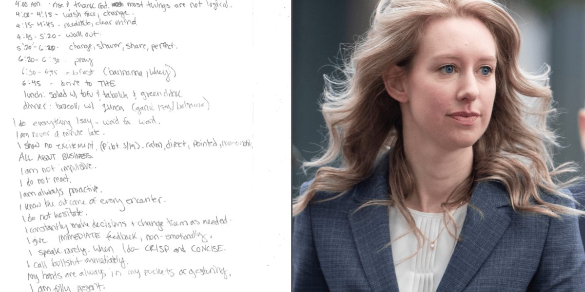 Elizabeth Holmes’ handwritten note says a lot about how she believed she had to present herself as a CEO