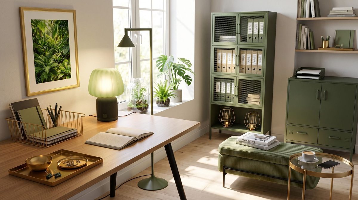 IKEA fall trends for 2026: create an energizing home office with bright brass and matcha green storage and lighting, fr…