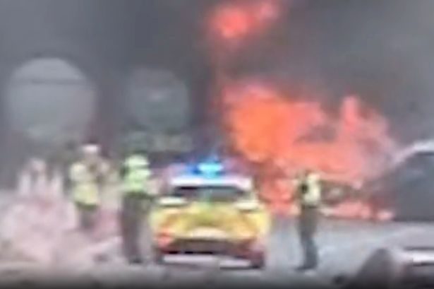 Crash sparks fireball as two cars burst into flames with A9 closed in both directions