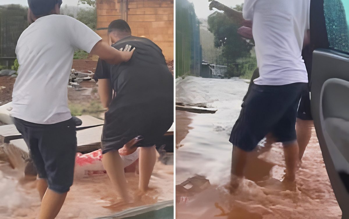 Homem é arrastado por enxurrada e fica preso em bueiro durante temporal em Goiás; vídeo impressionante