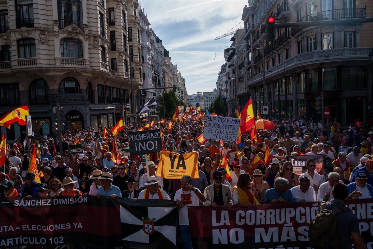 La segunda 'Marcha por la Dignidad' recorre el centro de Madrid en apoyo a Ceuta y para exigir elecciones ya