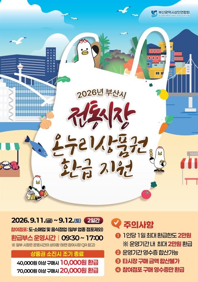 부산 전통시장서 4만원 이상 구매하면 온누리상품권 1만원 환급