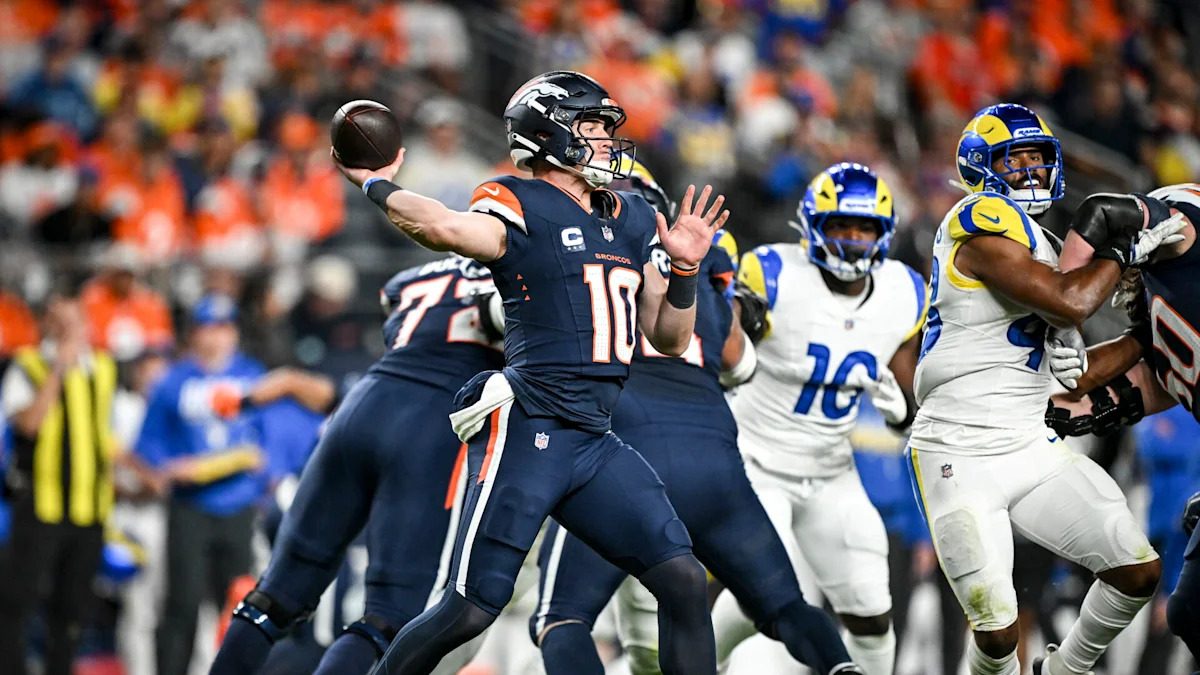 Bo Nix throws two TD passes, two-point conversions, Broncos-Rams tied at 16-16