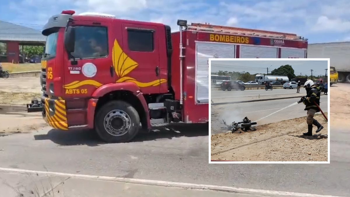 Motociclista colide com caminhão e morre carbonizado em Fortaleza