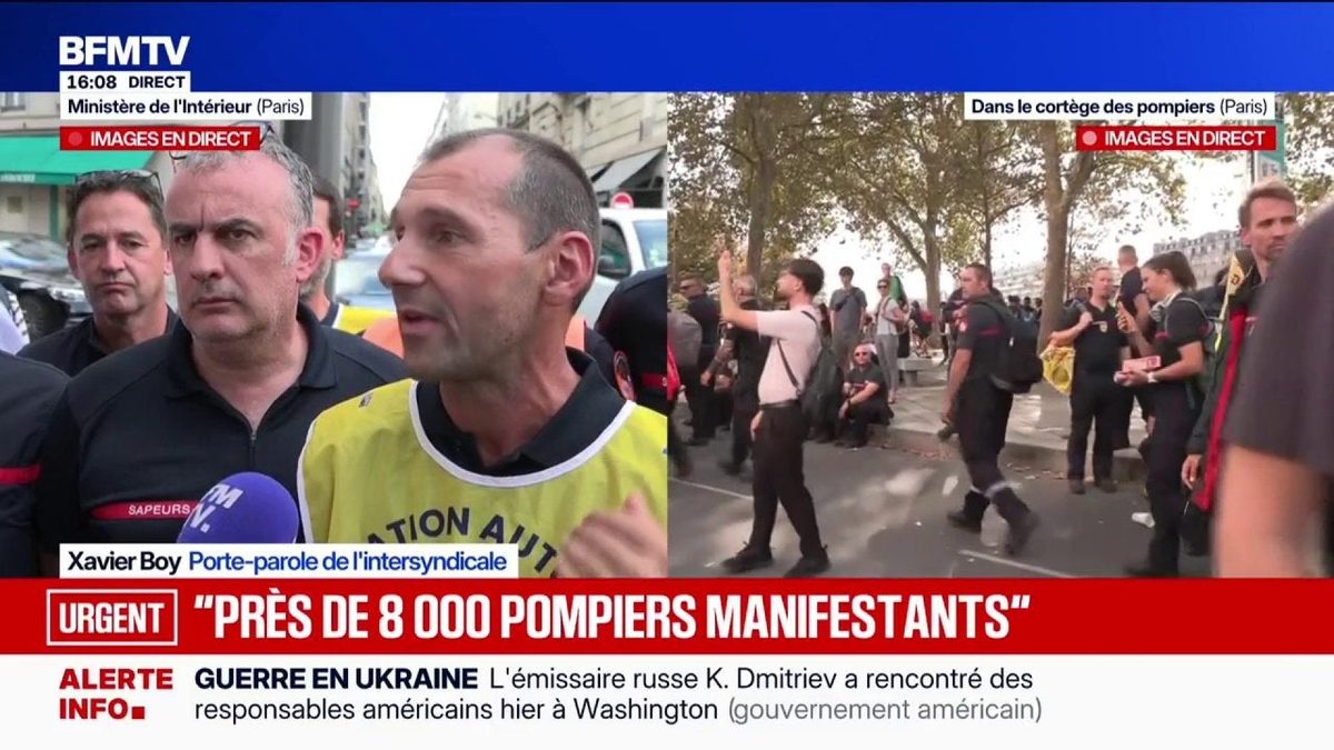 Pompiers en grève: "8000 pompiers" ont manifesté, indique le porte-parole de l'intersyndicale