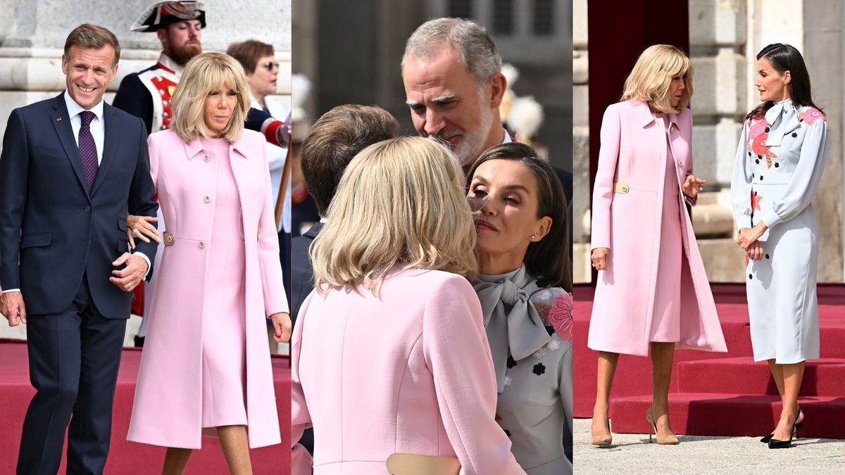Modowy pojedynek na szczycie: kwitnąca królowa Letycja i odziana w róż Brigitte Macron zadają szyku w Madrycie (ZDJĘCIA)