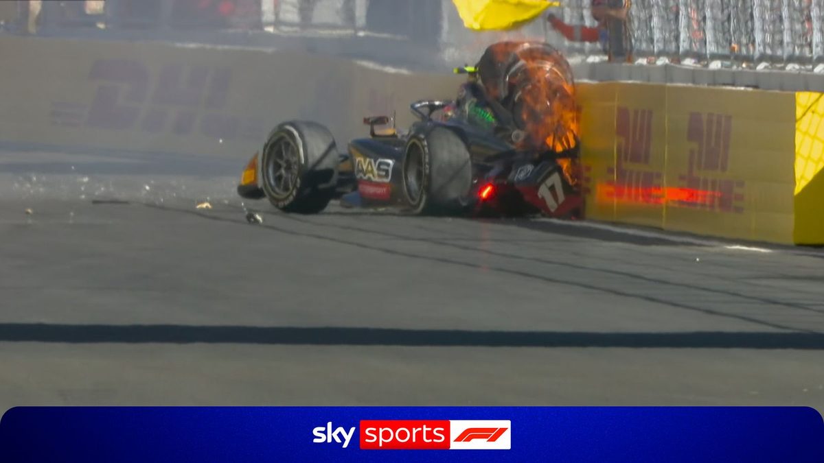 'That's a big old whack!' | F2 driver walks away after car goes up in flames!