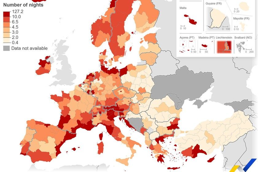 El mapa que destapa la presión del turismo en Europa: el 10% del territorio ya suma más visitantes que residentes