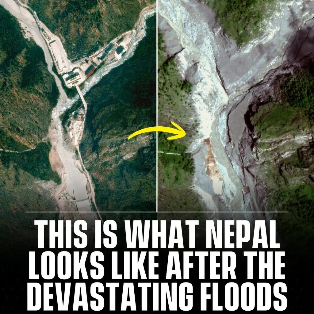 This is what parts of Nepal look like from space following the devastating floods. These satellite images show the scal…