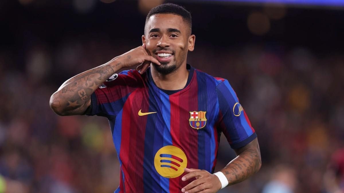 Gabriel Jesus, exultante, por su primer gol con el Barça