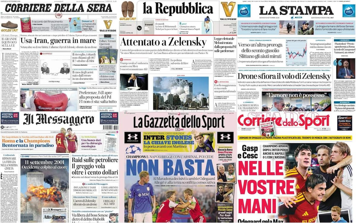 Le prime pagine dei quotidiani di oggi 10 settembre: la rassegna stampa