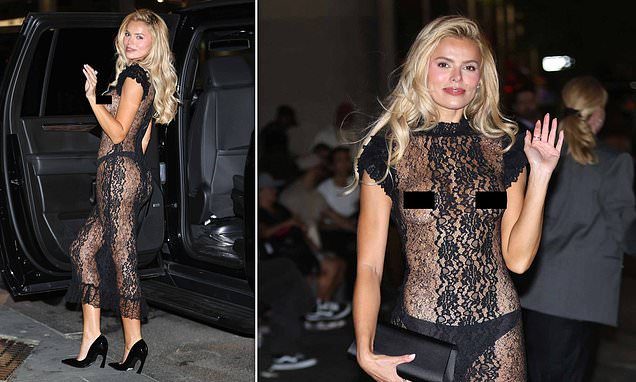 Brooks Nader ensures all eyes are on her as she steps out in a VERY daring sheer dress at New York Fashion Week event