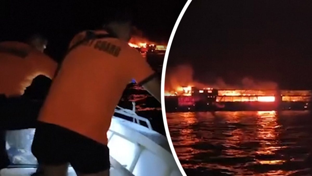 Reddingswerkers in actie na dodelijke brand op Filipijnse veerboot