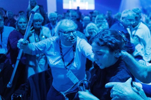 Reform UK member who hit female protester with crutch 'should get a medal' says Jenrick