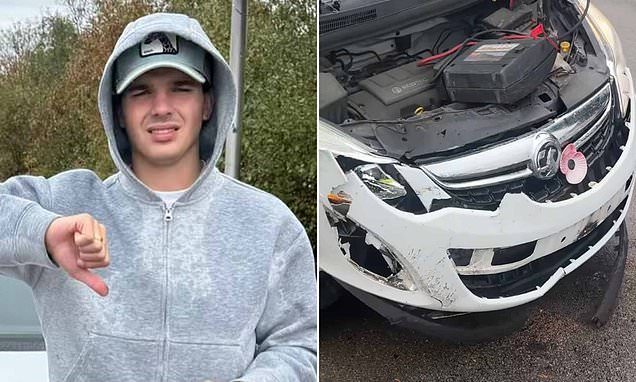 The Traitors star Harry Clark crashes the Corsa he's had since he was 17 and says he 'feels very lucky to be completely…