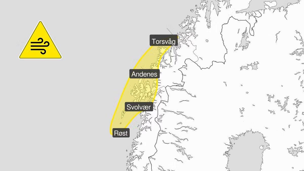 Farevarsel på vindkast på 24 m/s