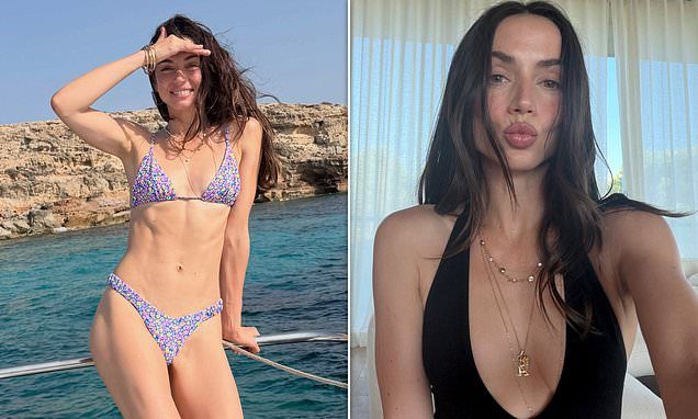 Ana De Armas shows off her toned figure in a lilac floral bikini as she shares her fun-filled summer photo album