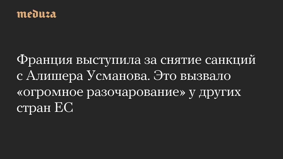 Франция выступила за снятие санкций с Алишера Усманова. Это вызвало «огромное разочарование» у других стран ЕС
