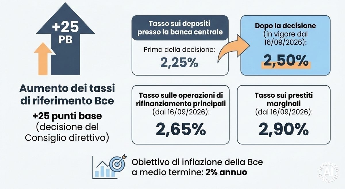 La Bce alza i tassi di 25 punti base. Il costo del denaro sale al 2,50%. «Conflitto in Medio Oriente pesa su inflazione»