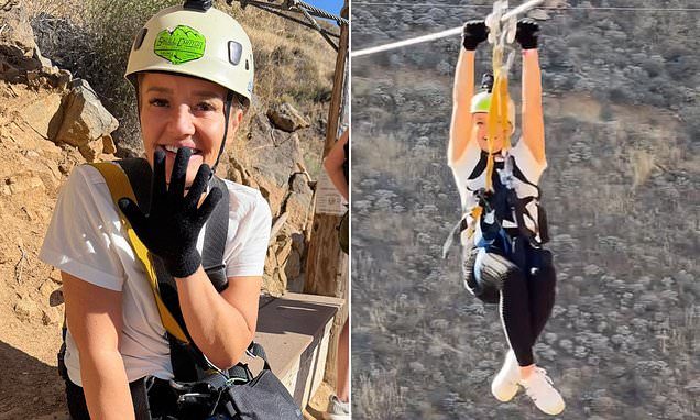 The Office star Lucy Davis, 53, is branded an 'inspiration' as she completes a challenging hike and zip line - weeks af…