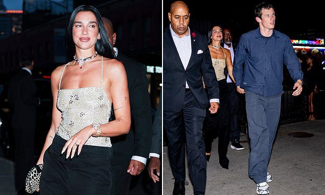 Dua Lipa and Callum Turner hold hands as they enjoy a New York date night at star-studded Bvlgari event