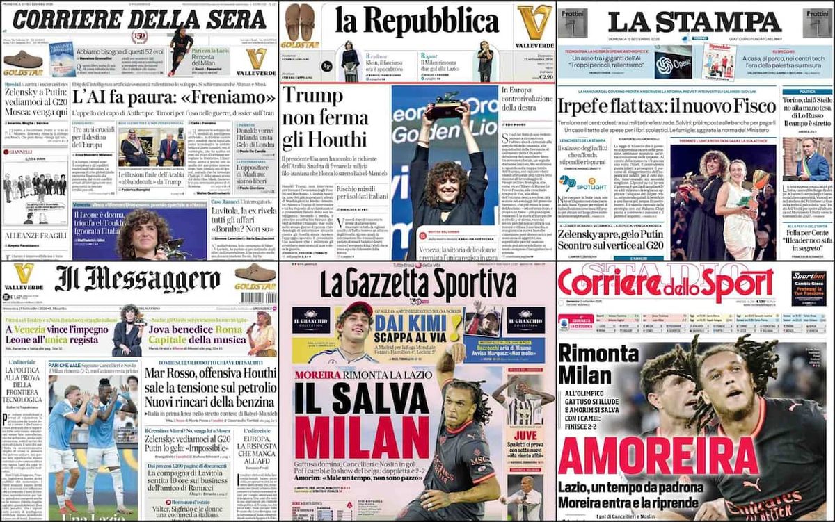 Le prime pagine dei quotidiani di oggi 13 settembre: la rassegna stampa di Sky TG24