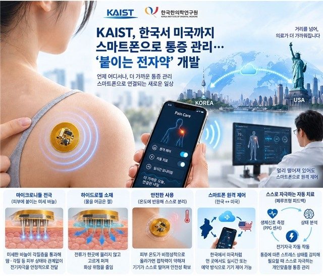 '통증, 스마트폰 원격 관리 가능'…붙이는 마이크로니들 전자약 개발