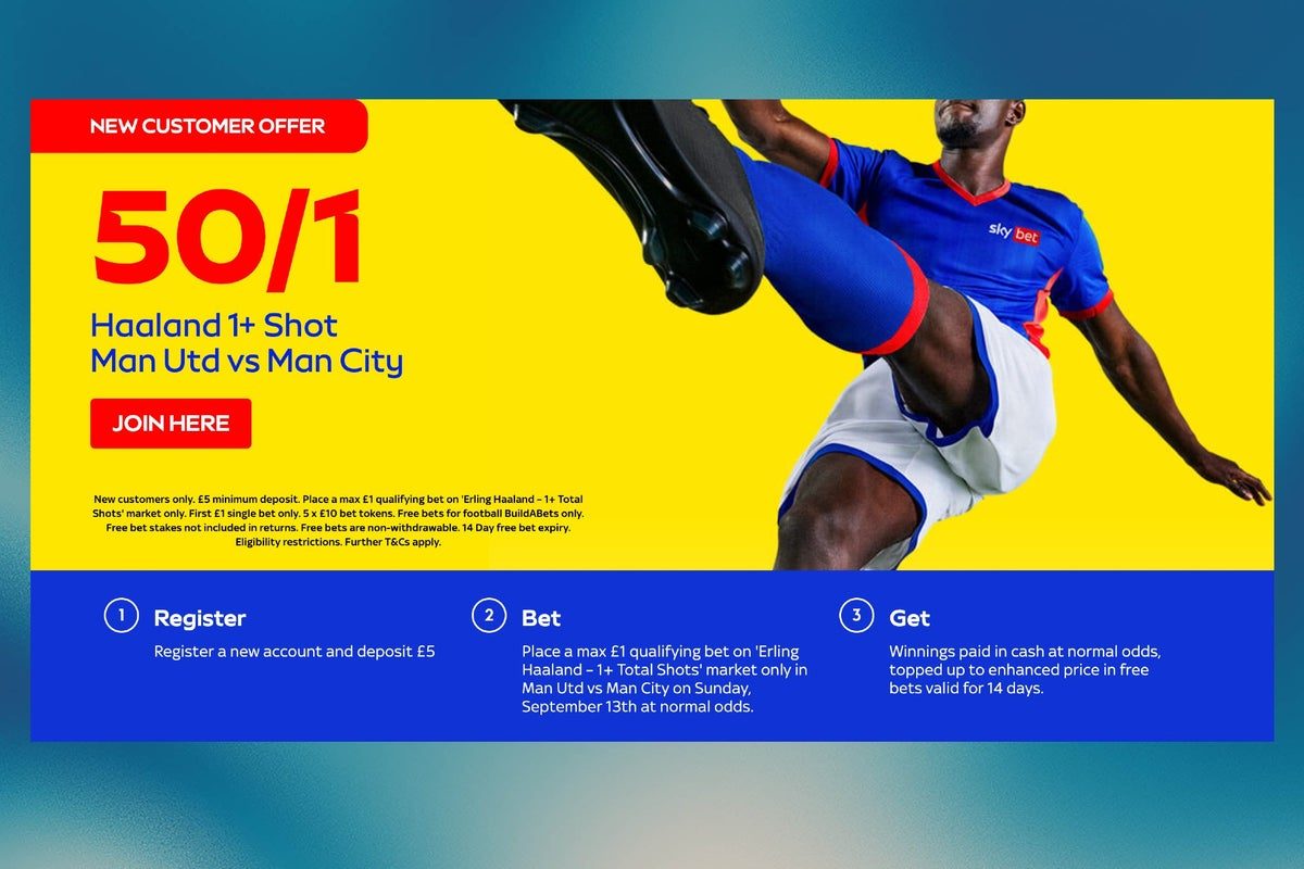 Sky Bet betting offer: 50/1 on Erling Haaland to have a shot against Man Utd