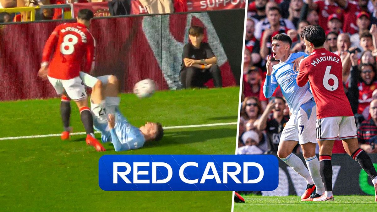 Foden SENT OFF after clash with Bruno Fernandes!