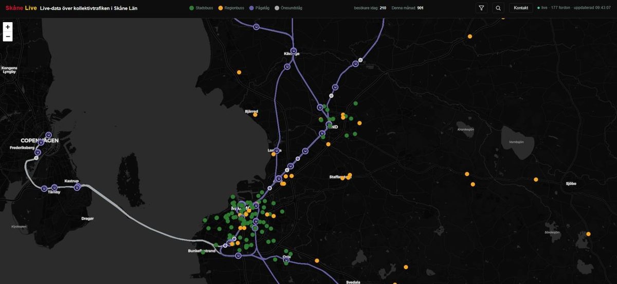 Ny sajt visar all kollektivtrafik i Skåne i realtid